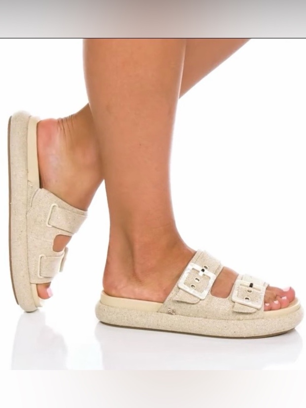 Sam Edelman Kenzie Platform Slide Sandals Beige Double Buckle Minimalist Sz 7.5